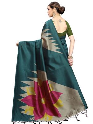 teal printed saree with blouse - 17426899 - Standard Image - 2