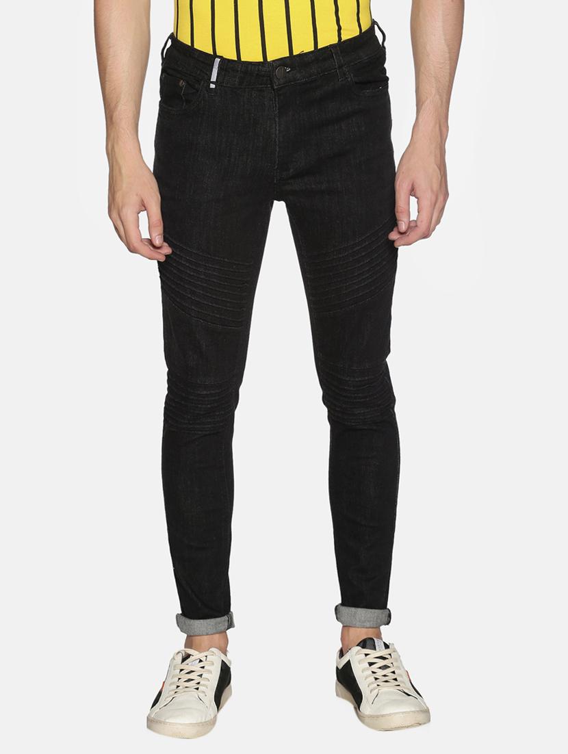 black plain biker denim jeans - 17426904 - Zoom Image - 1