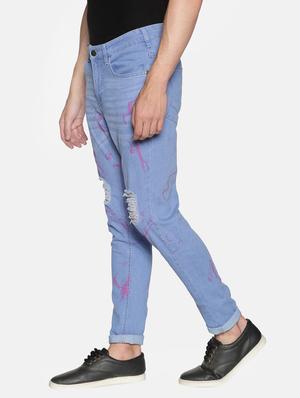 blue printed light washed distressed denim jeans - 17426908 - Standard Image - 2