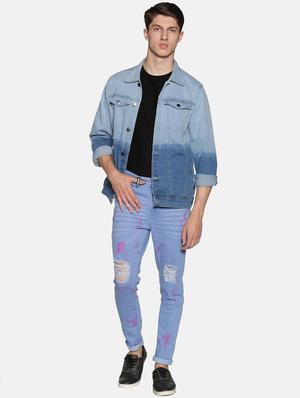 blue printed light washed distressed denim jeans - 17426908 - Standard Image - 4