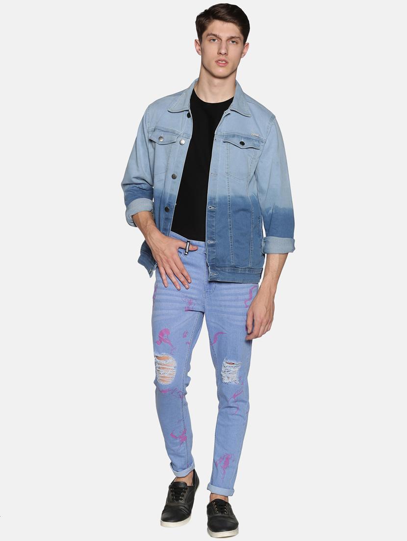 blue printed light washed distressed denim jeans - 17426908 - Zoom Image - 4