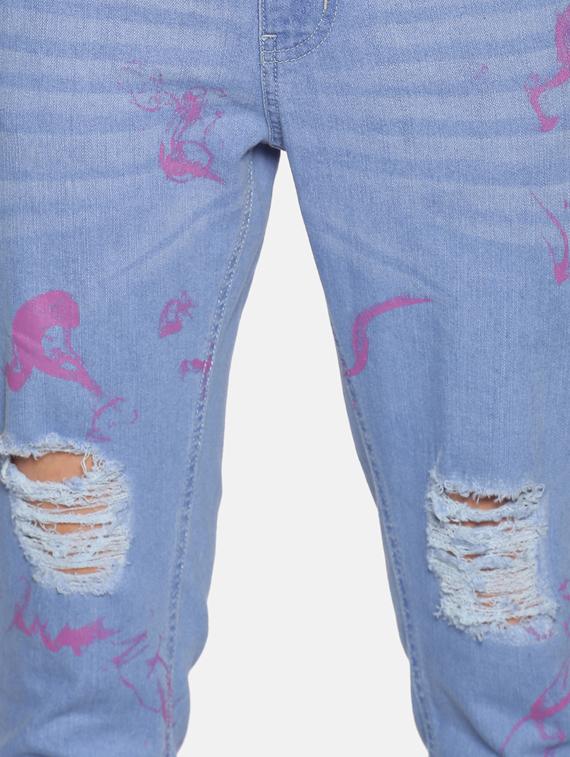 blue printed light washed distressed denim jeans - 17426908 - Zoom Image - 5
