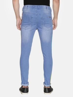 blue light washed side taped distressed denim jeans - 17426909 - Standard Image - 3