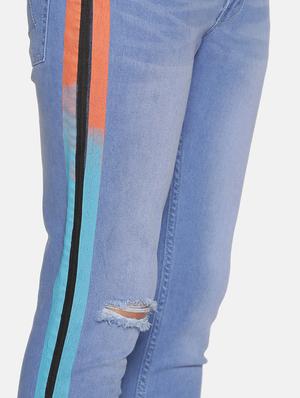 blue light washed side taped distressed denim jeans - 17426909 - Standard Image - 5