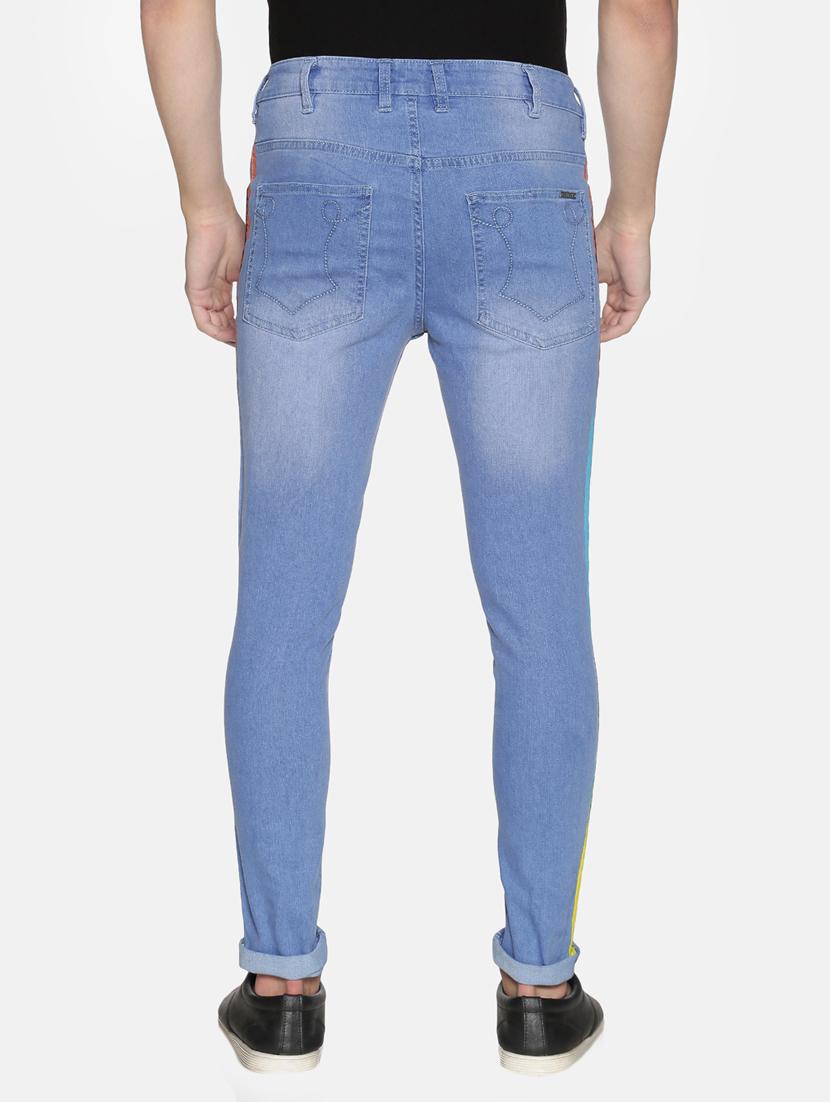 blue light washed side taped distressed denim jeans - 17426909 - Zoom Image - 3