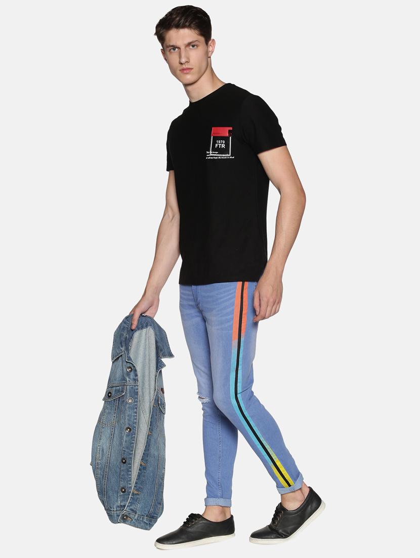 blue light washed side taped distressed denim jeans - 17426909 - Zoom Image - 4