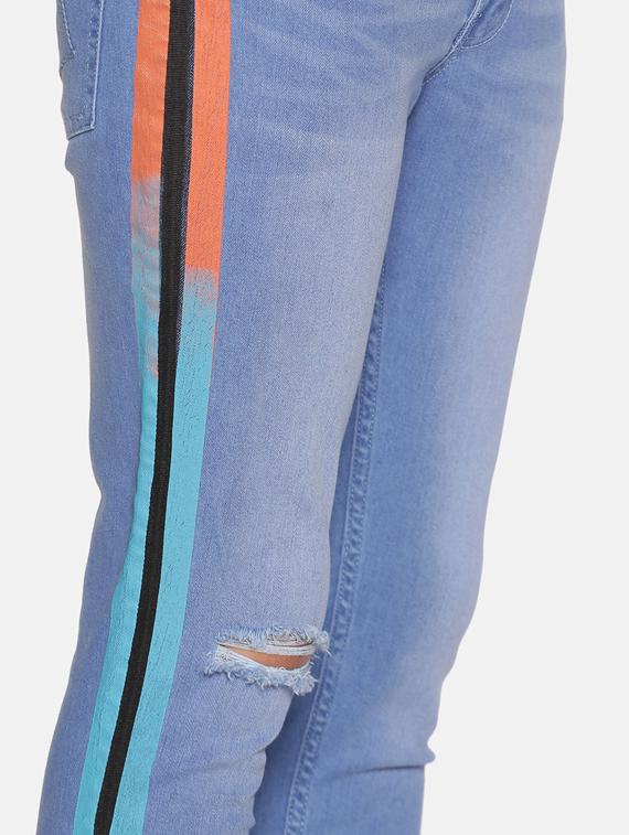 blue light washed side taped distressed denim jeans - 17426909 - Zoom Image - 5