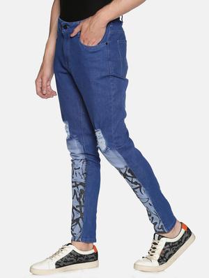 blue printed light washed ripped denim jeans - 17426912 - Standard Image - 2