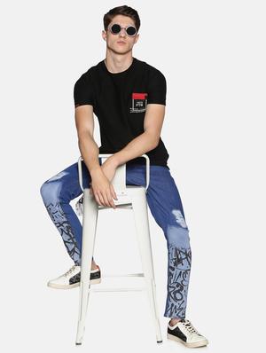 blue printed light washed ripped denim jeans - 17426912 - Standard Image - 4