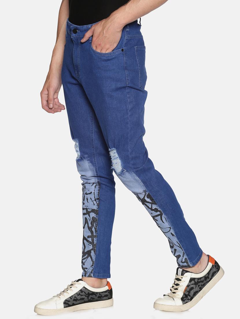 blue printed light washed ripped denim jeans - 17426912 - Zoom Image - 2