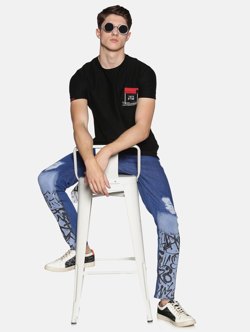 blue printed light washed ripped denim jeans - 17426912 - Zoom Image - 4
