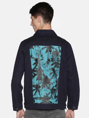 navy blue printed denim jacket - 17426915 - Standard Image - 3