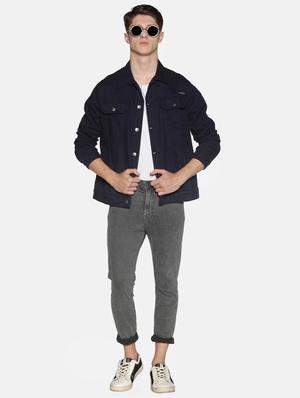 navy blue printed denim jacket - 17426915 - Standard Image - 4