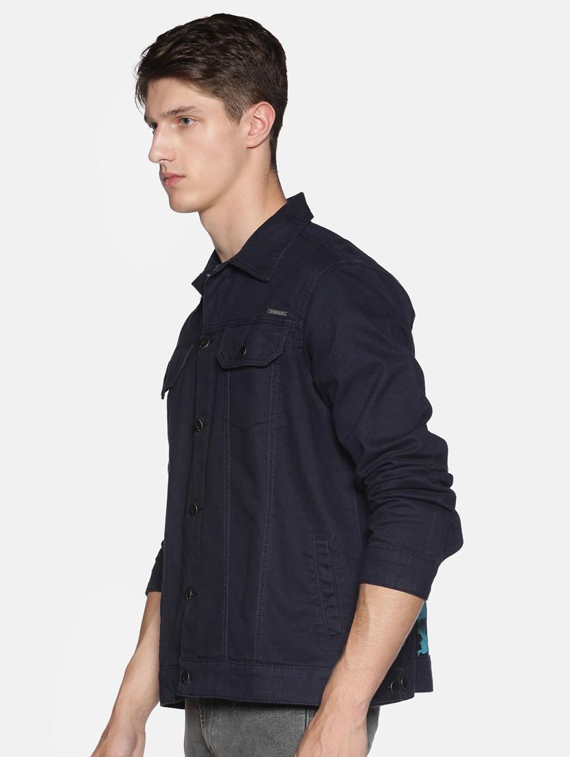 navy blue printed denim jacket - 17426915 - Zoom Image - 2