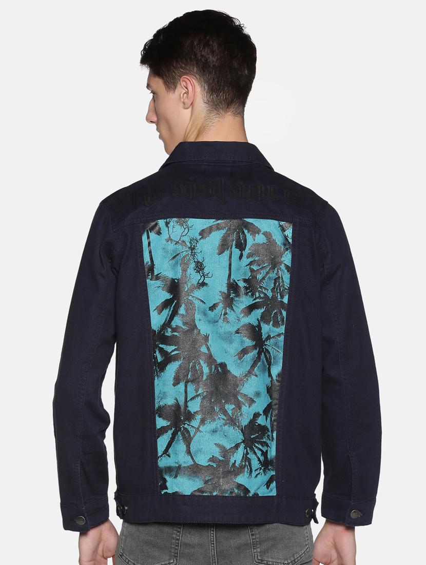 navy blue printed denim jacket - 17426915 - Zoom Image - 3