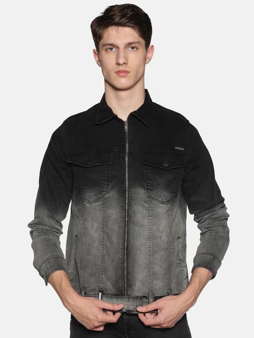 black printed washed denim jacket - 17426921 - Standard Image - 1