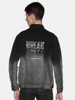 black printed washed denim jacket - 17426921 - Standard Image - 3