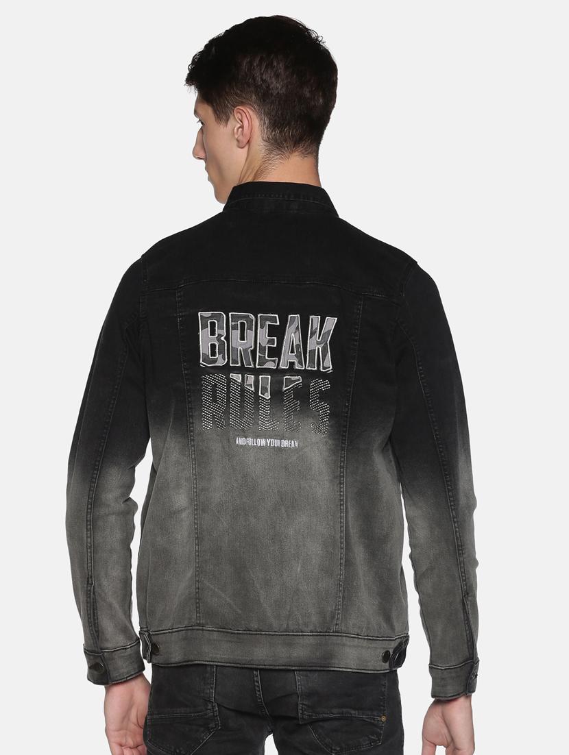 black printed washed denim jacket - 17426921 - Zoom Image - 3