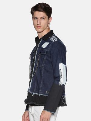 blue printed ripped denim jacket - 17426923 - Standard Image - 2