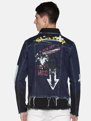 blue printed ripped denim jacket - 17426923 - Standard Image - 3
