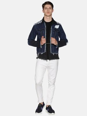 blue printed ripped denim jacket - 17426923 - Standard Image - 4
