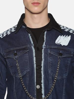 blue printed ripped denim jacket - 17426923 - Standard Image - 5