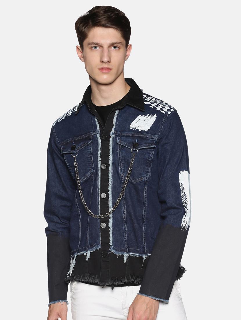 blue printed ripped denim jacket - 17426923 - Zoom Image - 1