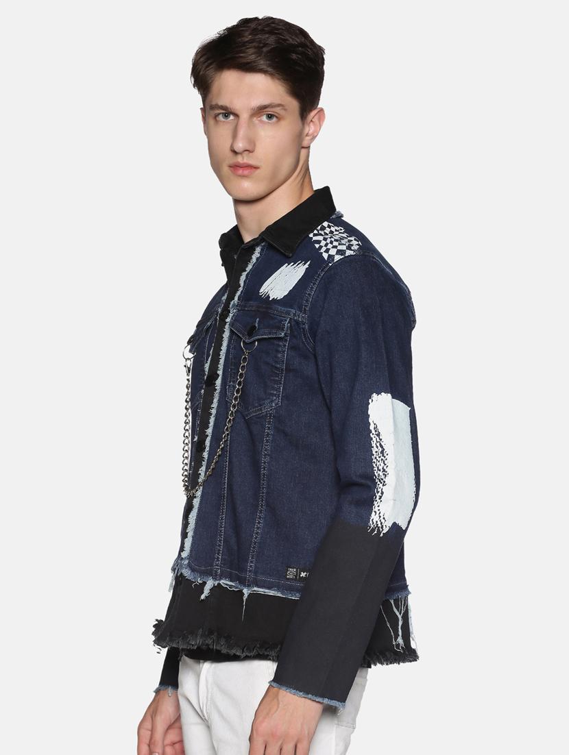blue printed ripped denim jacket - 17426923 - Zoom Image - 2