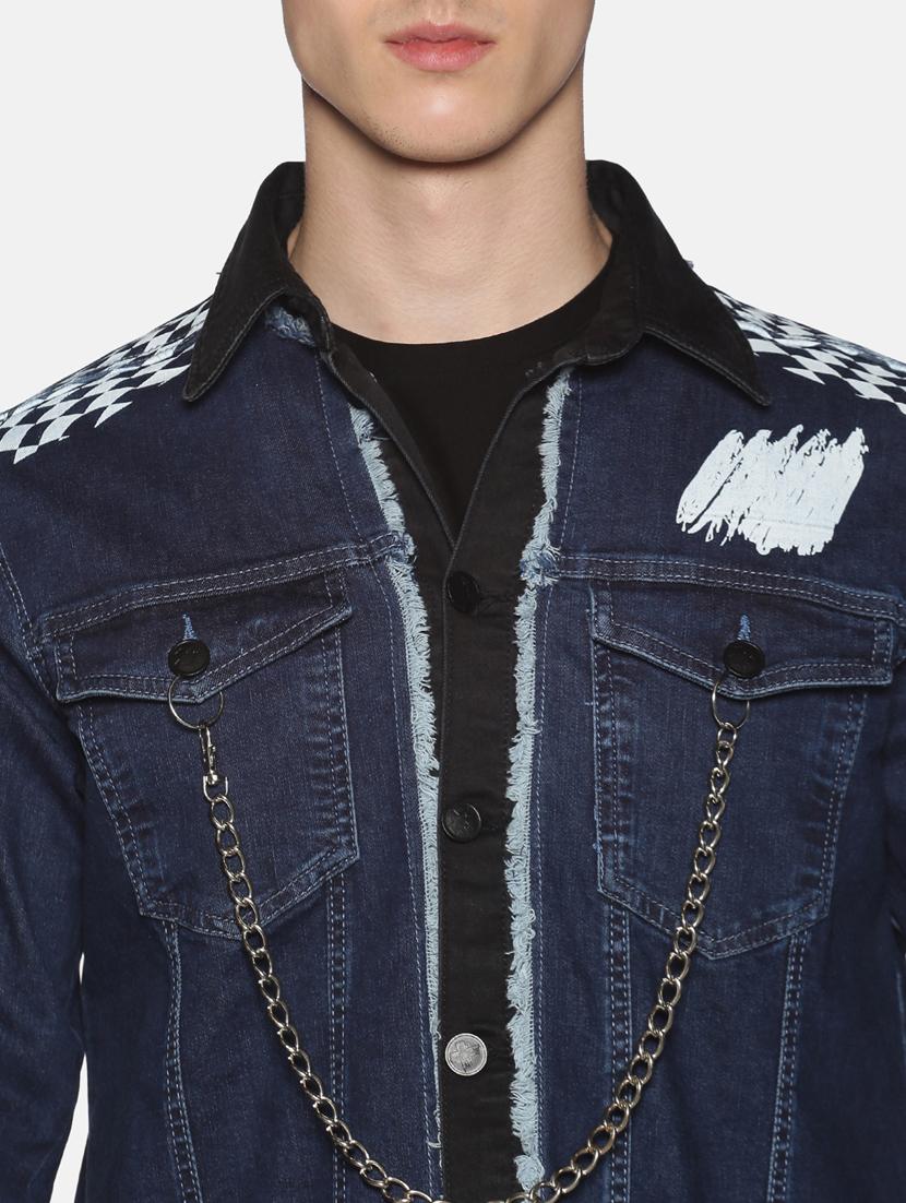 blue printed ripped denim jacket - 17426923 - Zoom Image - 5