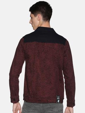 maroon printed denim jacket - 17426925 - Standard Image - 3