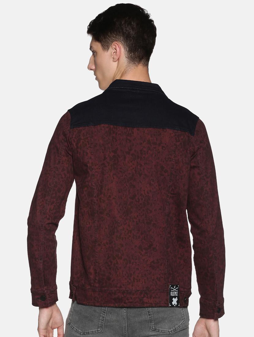 maroon printed denim jacket - 17426925 - Zoom Image - 3