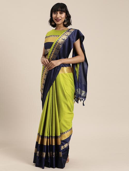 solid lime paithani saree with blouse - 17426940 - Very Small Image - 1