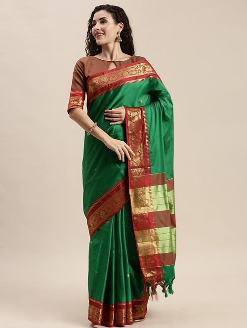 bottle green paithani saree with blouse - 17426944 - Very Small Image - 1