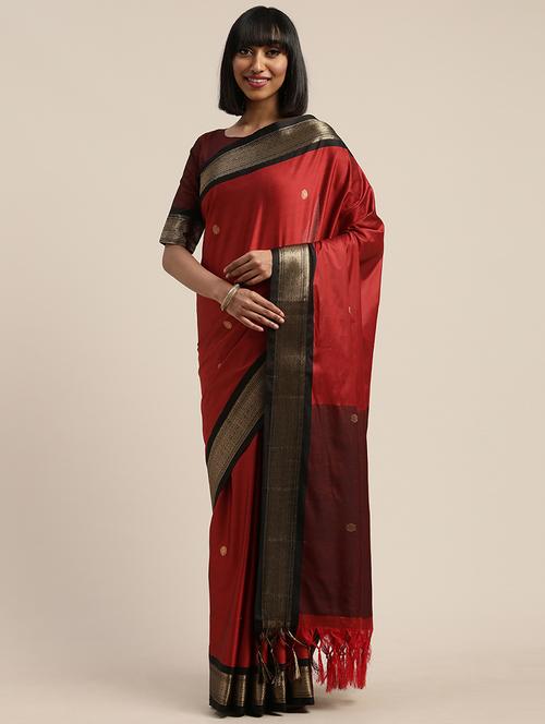 maroon cotton silk paithani saree with blouse - 17426952 - Very Small Image - 1