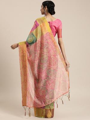 multi colored linen pochampalli saree with blouse - 17426985 - Standard Image - 2
