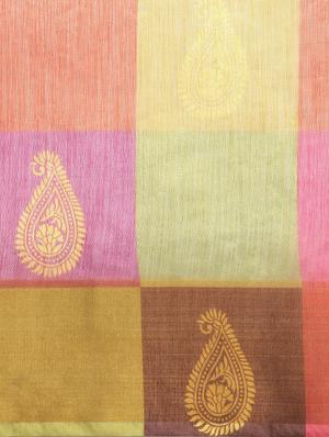 multi colored linen pochampalli saree with blouse - 17426985 - Standard Image - 4
