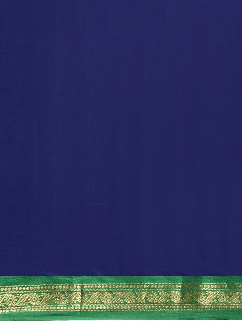 navy silk blend kanjivaram saree with blouse - 17427030 - Zoom Image - 4