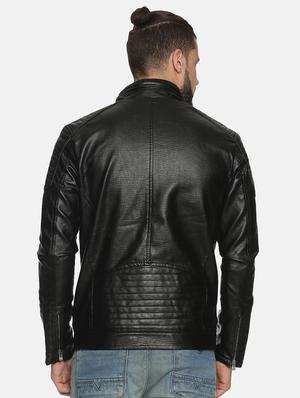 black solid pu biker jacket - 17427098 - Standard Image - 3