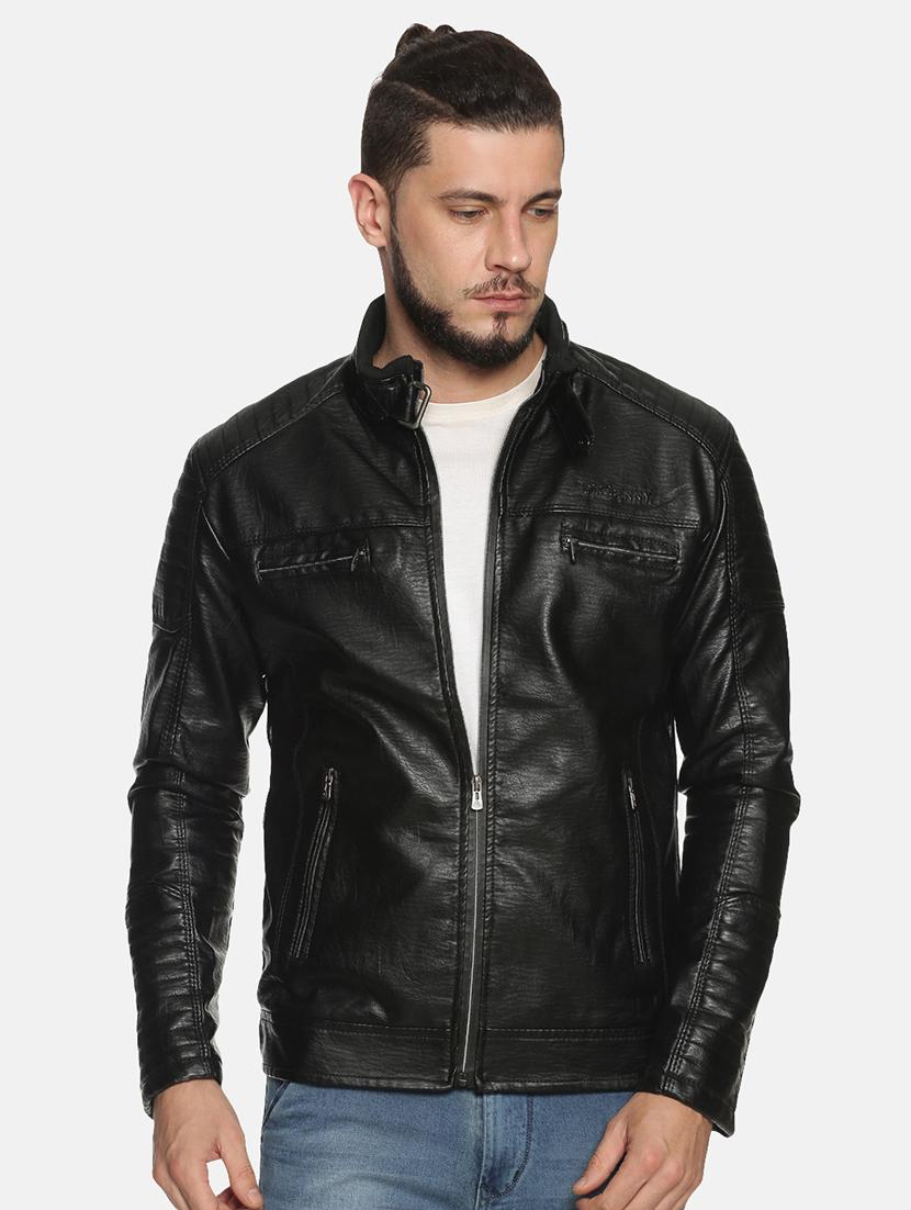 black solid pu biker jacket - 17427098 - Zoom Image - 1