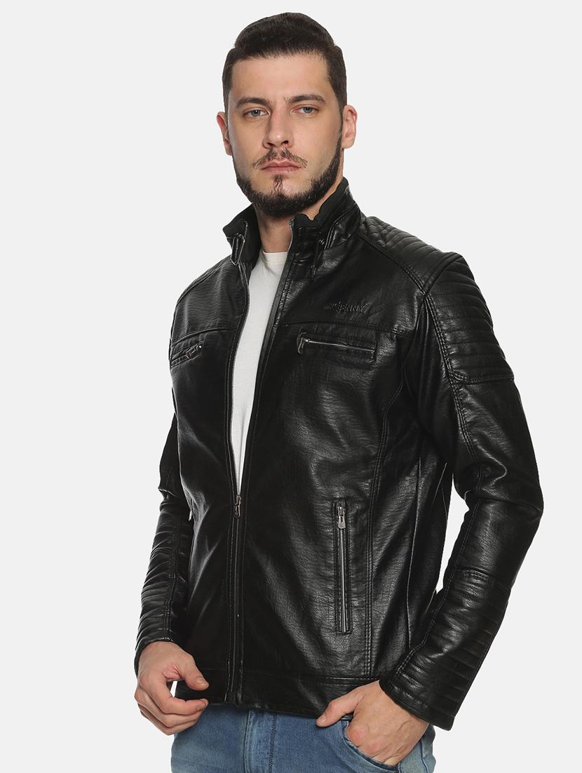 black solid pu biker jacket - 17427098 - Zoom Image - 2
