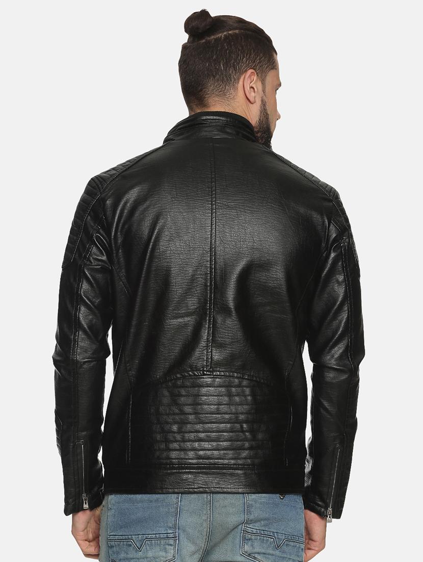 black solid pu biker jacket - 17427098 - Zoom Image - 3