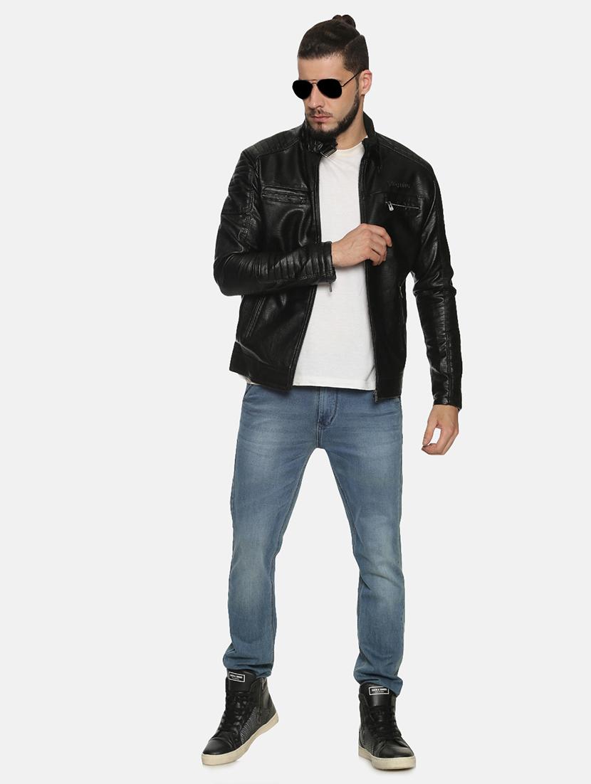 black solid pu biker jacket - 17427098 - Zoom Image - 4