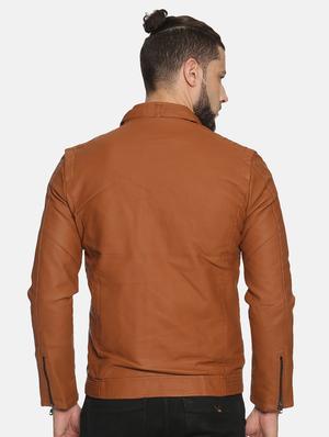 tan solid pu biker jacket - 17427101 - Standard Image - 3