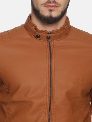 tan solid pu biker jacket - 17427101 - Standard Image - 5