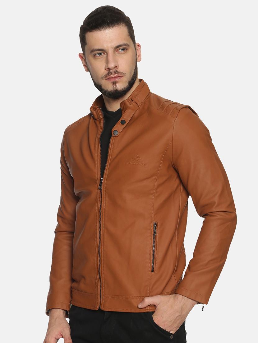 tan solid pu biker jacket - 17427101 - Zoom Image - 2