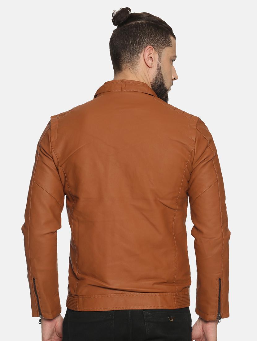 tan solid pu biker jacket - 17427101 - Zoom Image - 3