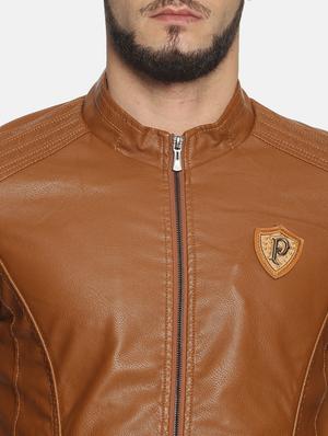 brown solid pu biker jacket - 17427102 - Standard Image - 5