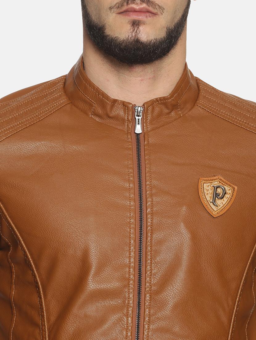 brown solid pu biker jacket - 17427102 - Zoom Image - 5