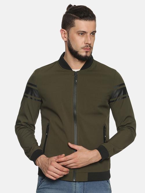 olive green solid bomber jacket - 17427109 - Standard Image - 1