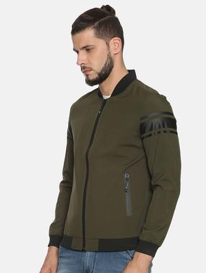 olive green solid bomber jacket - 17427109 - Standard Image - 2